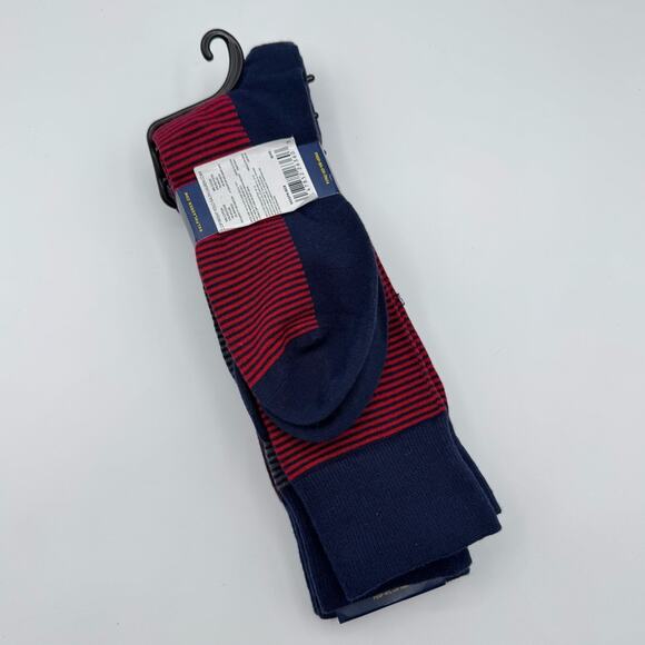 Polo Ralph Lauren Crew Navy Blue Red Striped 3 Pairs Combed Cotton Socks Men’s - Picture 5 of 6